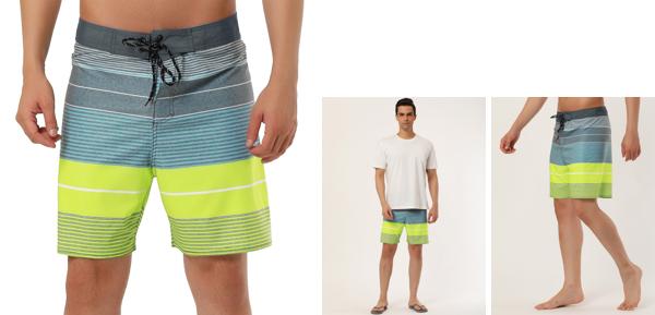 Lars Amadeus メンズ 水着スイムショーツ サーフパンツ ボードショーツ ドローストリング カラーブロック ショーツ イエローブルー 34