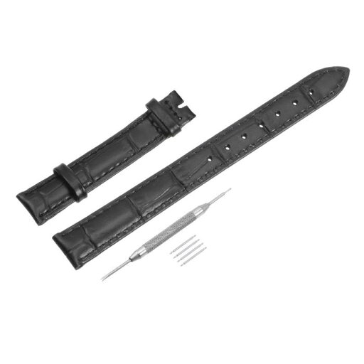 型押し牛革バンド 革の時計ベルト ばね棒付き 12mm ブラック 型押し牛革バンド 革の時計ベルト ばね棒付き 12mm ブラック