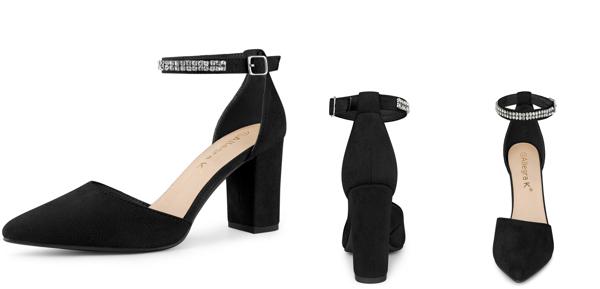 Allegra K パンプス ポインテッドトゥ ラインストーン チャンキーヒール レディース ブラック 26.5 cm 2