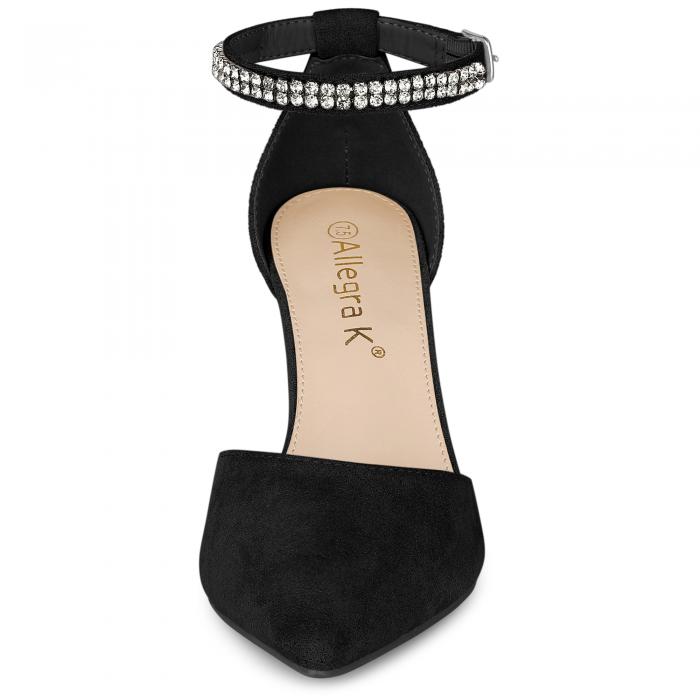 Allegra K パンプス ポインテッドトゥ ラインストーン チャンキーヒール レディース ブラック 26.5 cm 3