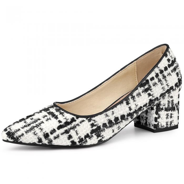 商品詳細 特徴 【属性1】ヴァンプ：生地;アウトソール：ラバー;ヒール：ABS【属性2】ポインテッドトゥパンプス。ニットプリント、スリッポンクロージャー。ブロックヒール;ローヒール【属性3】夏のファッショニスタのワードローブに適合なパンプス【属性4】モニターの設定によって、色がわずかに異なる場合があることに注意してください【属性5】ヒールの高さ: 4.5 cm【商品説明】ニットのプリント仕上げが、ポインテッド トゥで装飾されたブロック ヒール パンプスに際立ったテク スチャーを追加し、トップラインが、自然な快適さと通気性を実現するフィット システムを備えた、時代を超越したポインテッド トゥ パンプスの角ばった魅力を際立たせています。 ポインテッドトゥパンプスツイードチェック柄プリントニットプリントスリッポンブロックヒール ヴァンプ: 生地;アウトソール: ラバー;ヒール: ABS;ヒールの高さ: 4.5 cm。 ご注文前にサイズ測定表をご確認ください。サイズ測定表(cm)日本サイズ-------米国サイズ------足長-----ヒールの高さ23.0----------------6--------------22.8---------4.523.5----------------7--------------23.5---------4.524.5----------------8--------------24.4---------4.525.5----------------9--------------25.4---------4.526.0----------------10-------------26.0---------4.527.0----------------11-------------27.0---------4.5 注意書き ■商品の色及びサイズは、撮影状況やPC環境により多少異なって見える場合がございます。 ■サイズは目安です。商品により若干の誤差がございます。 ■メーカーの都合により、商品細部のデザインや素材が予告無く変更される場合がございます。