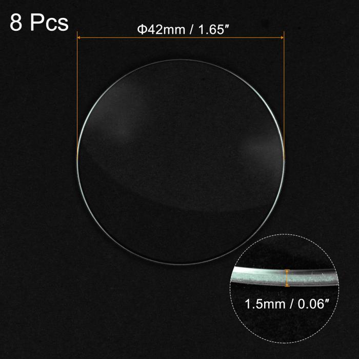 時計ガラス クリス タルレンズ シングルドームラウンド 時計修理用 42mm直径 1.5mm刃厚 クリアー 8個
