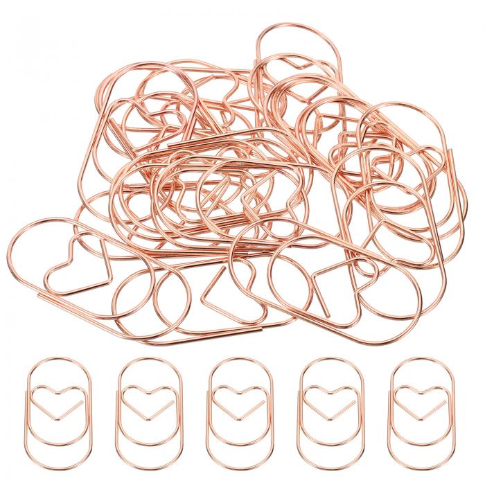 ペーパークリップ ハート型 かわいい装飾 ファンクリップブックマーク 50 mm ローズゴールド オフィスホーム整理用 20個