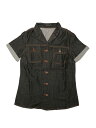 Allegra K ボタンアップ シャツ デニム シャツ 襟付き 半袖 胸ポケット レディース ブラック M