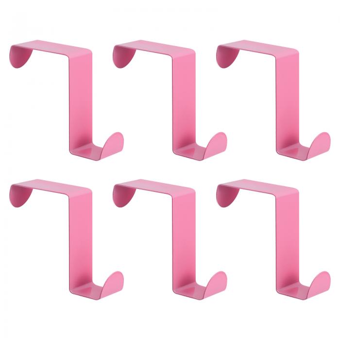 オーバーザドアフック ステンレススチールドアハンガーフック S字型ダブルフック 衣類 帽子 タオル掛け用 ピンク 6個入り
