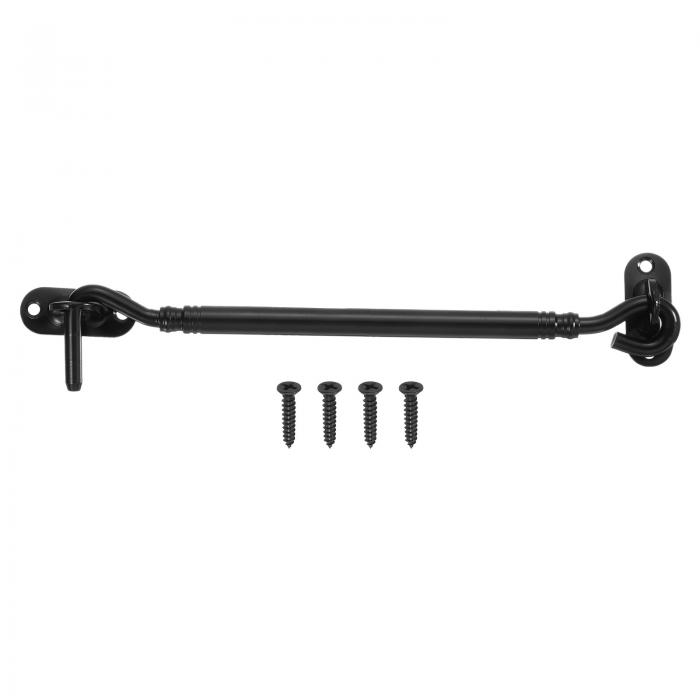 8" フックとアイラッチ、バーンドアロックステンレススチールキャビンフックプライバシードアゲートフックウィンドウスライディングドアフェンスシェッド用、黒