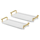 PATIKIL 金ハンドル付きプラスチック製サービングトレイ 2個 22.5 x 10 x 1.5 cm モダン 長方形 装飾トレイ ジュエリーの盛り合わせ カ...