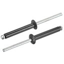 ブラインドリベット 4 mm x 25 mm アルミニウム オープンエンドフラット ラウンドヘッドリベット 金属プレートの接合用 ブラック 50個入り