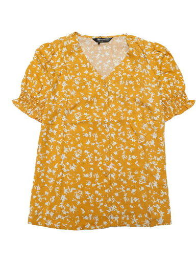 Allegra K 花柄トップス フリルTシャツ パフ半袖 カットソー ボタンフロント レディース イエロー XL Allegra K 花柄トップス フリルTシャツ パフ半袖 カットソー ボタンフロント レディース イエロー XL
