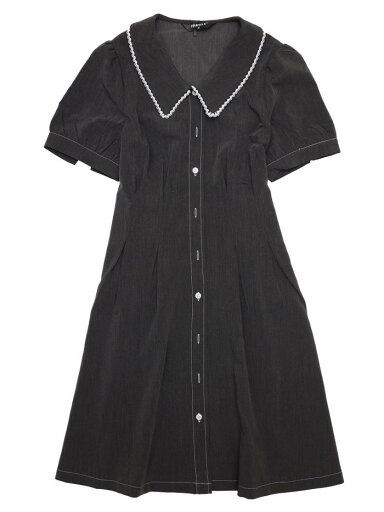 Allegra K デニムワンピース ジーンズミニドレス フレア Aライン パフスリーブ ボタンフロント レディース ダークグレー XL Allegra K デニムワンピース ジーンズミニドレス フレア Aライン パフスリーブ ボタンフロント レディース ダークグレー XL