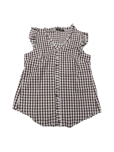 Allegra K チェック柄 ブラウス 綿 ボタンダウン 可愛い キャップ スリーブ ギンガム フリル シャツ レディース ブラウン M Allegra K チェック柄 ブラウス 綿 ボタンダウン 可愛い キャップ スリーブ ギンガム フリル シャツ レディース ブラウン M
