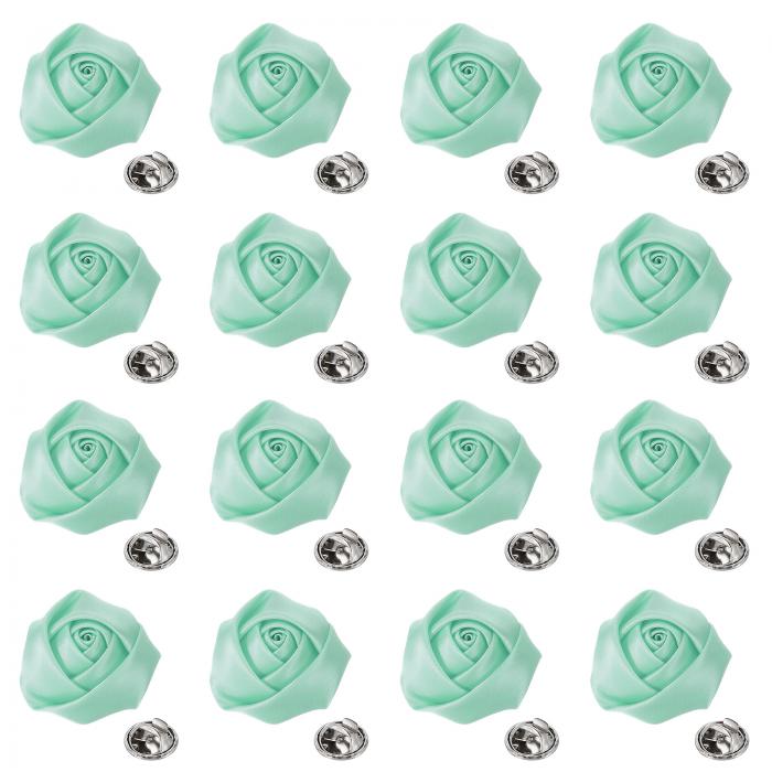 メンズスーツ用ラ ペルフラワー16個セット 2インチメンズサテンローズ人工生地ブローチブートニア ウェディングパーティープロムセレモニー用 緑