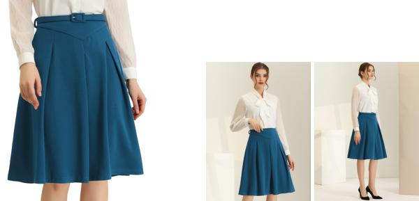 Allegra K ミニスカート プリーツ Aライン ショート丈 スケーター カジュアル レディース ブルー XS