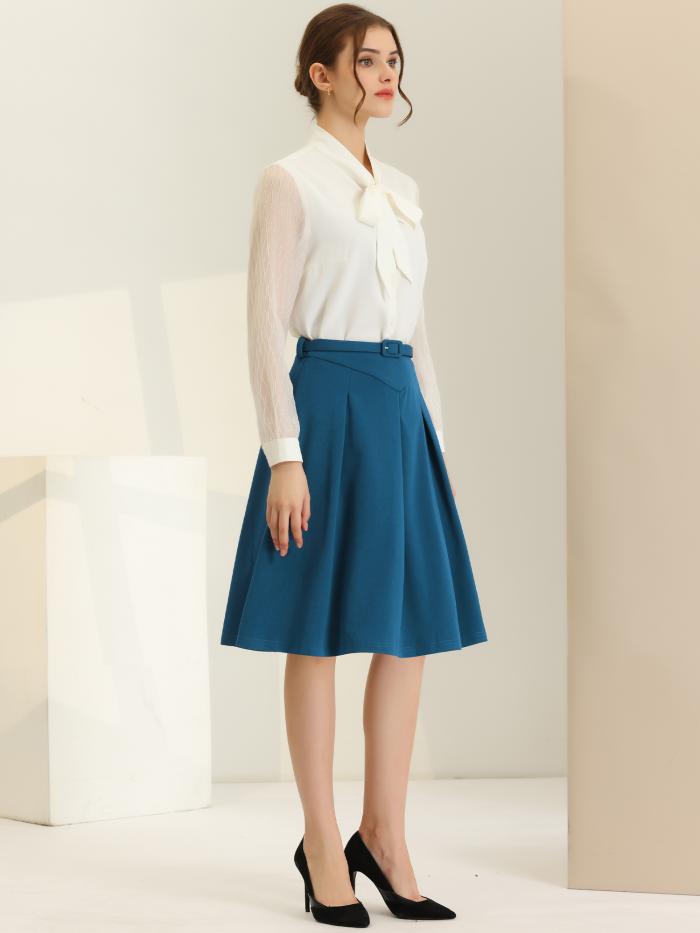 Allegra K ミニスカート プリーツ Aライン ショート丈 スケーター カジュアル レディース ブルー XS