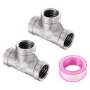 2個304ステンレス鋼Tパイプ継手G3/8"女性Tアダプター3ウェイT字型鋳造パイプ継手コネクター 配管 排水管 暖房システム用シールテープ付き