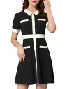 Allegra K 仕事ドレス フレアーワンピース コントラストカラー フィット レディース ブラック M(4)