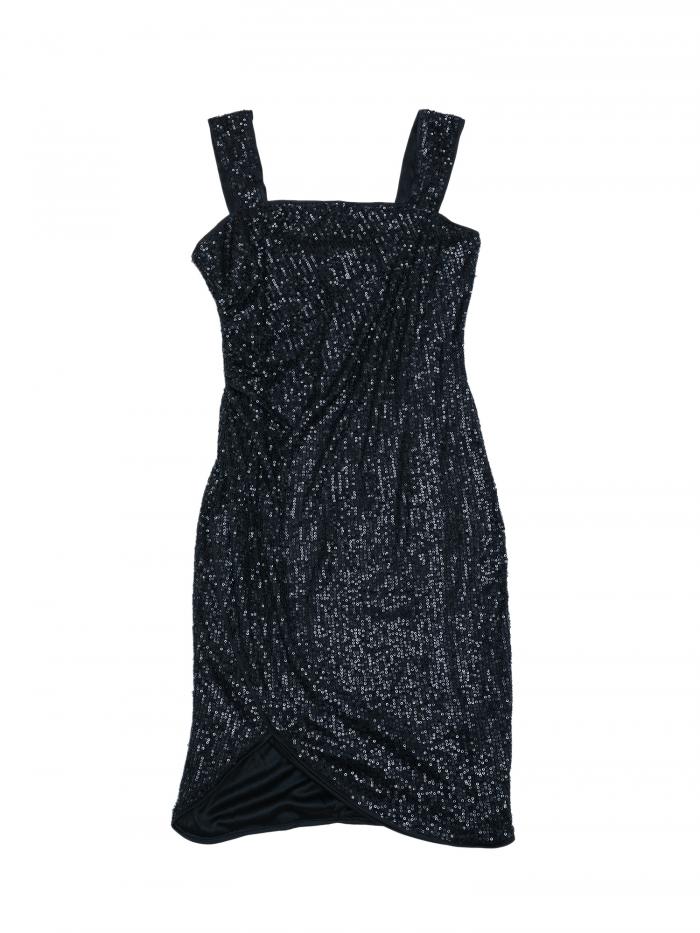 Allegra K レディース スパンコールタンクドレス 輝く ノースリーブ パーティー スリムワンピース ショート丈 ブラック S