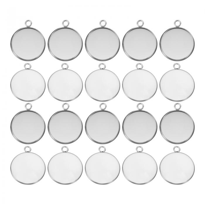 PATIKIL サスペンショントレイ ペンダントトレイ 20個入り 316ステンレス鋼 18mm 円形ベゼルトレイ ペ..