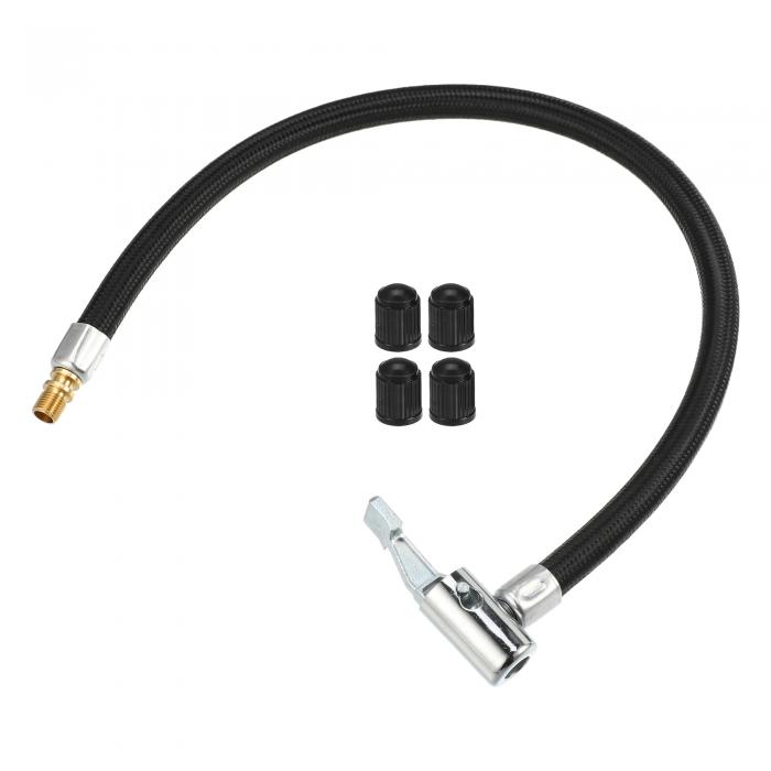 タイヤバルブ接続パイプ ガスノズルキャップ付き エアチャック インフレーター コンプレッサーポンプ 延長ゴムホースセット 車 オートバイ バイク用 40 cm 1個