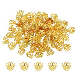 PATIKIL フラワービーズキャップ フラワーキャップ 花座 100個 6x5mm 中空 メタル イヤリングブレスネックレスDIY用 金トーン