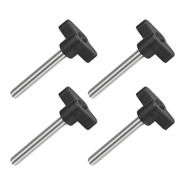 4個のティーウィングノブ親指ネジ M8 x 60mmクランピングスクリューノブメススレッド304ステンレススチールT字型親指ネジハンドル36mm直径 ハンド締めノブ交換用 黒