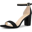 Allegra K サンダル ハイ チャンキーヒール バックル アンクル ストラップ レディース ブラック 26.0 cm(4)