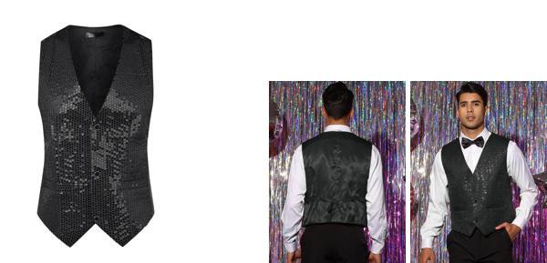 Lars Amadeus スパンコールベスト スーツ チョッキ 光沢のある Vネック パーティー ノースリーブ バーテンダー メンズ ブラック S