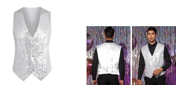 Lars Amadeus スパンコールベスト スーツ チョッキ 光沢のある Vネック パーティー ノースリーブ バーテンダー メンズ ホワイト L