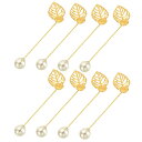 リーフブローチピン 85 mm メタルトレイスティックラペルピン ビーズ ロング針クリップ 女性 男性 バッジ スカーフ 帽子用 ゴールドトーン 20個