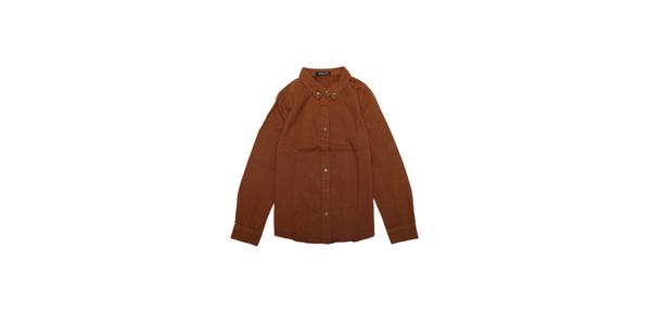 Allegra K デニムシャツ 長袖 ボタンダウン トップス カジュアル ゆったり レディース ブラウン S