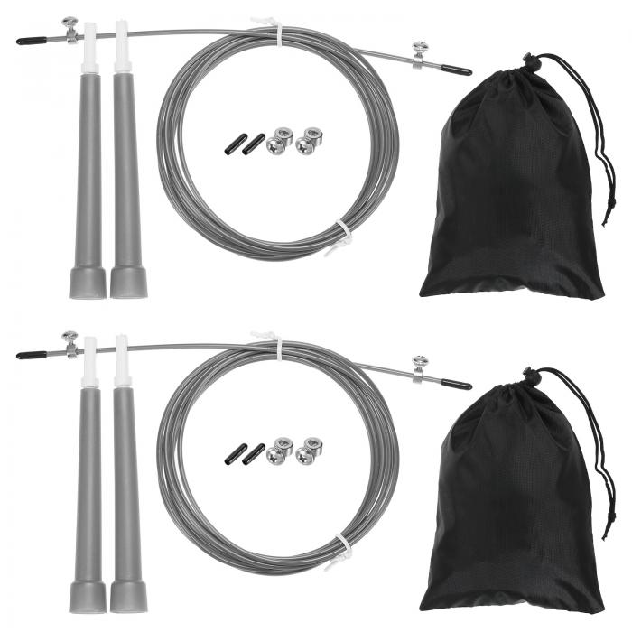 PATIKIL スピード縄跳び 2セット 速度調整可能な縄跳び もつれのない高速縄跳び 収納バッグとスペアパーツ付き フィットネストレーニング用 グレー
