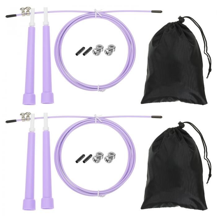 PATIKIL スピード縄跳び 2セット 速度調整可能な縄跳び もつれのない高速縄跳び 収納バッグとスペアパーツ付き フィットネストレーニング用 ライトパープル