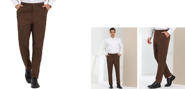 Lars Amadeus ドレスパンツ ウエディングパンツ クラシック フィット フラットフロント 無地 メンズ ブラウン 36