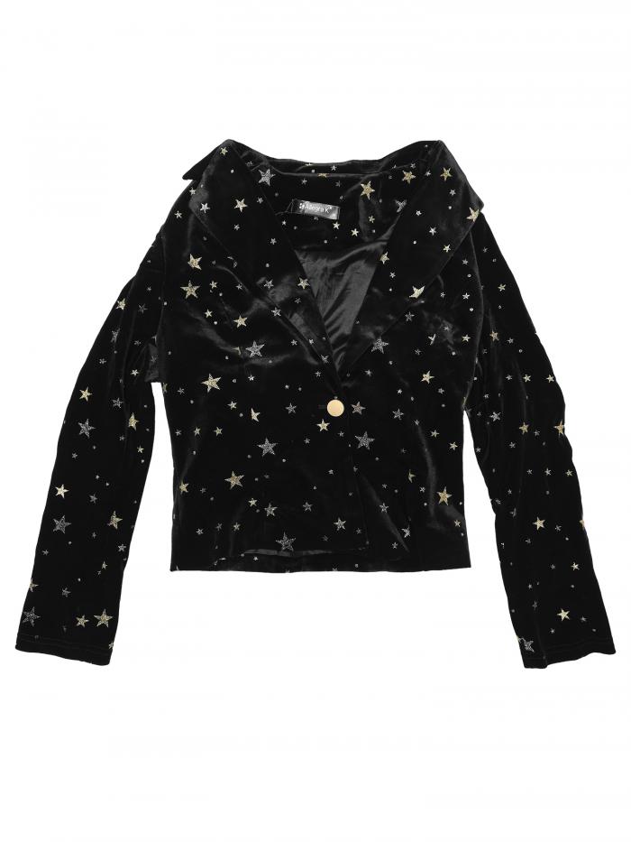 Allegra K ベルベット ブレザー ビジネス オフィス スーツジャケット レディース 黒い星 M