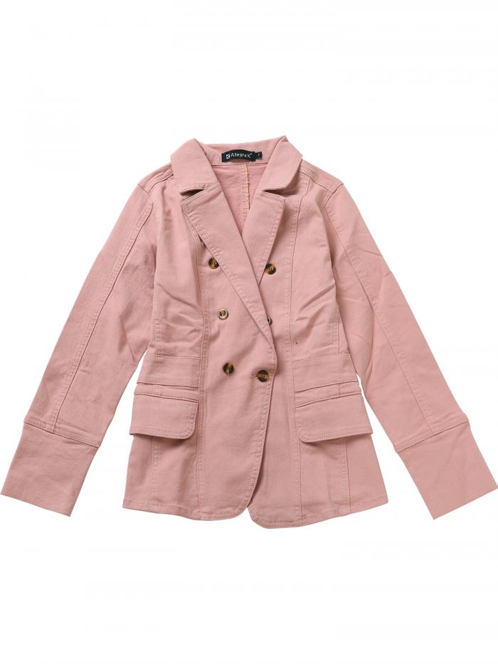 Allegra K デニム ブレザー ジャケット ジージャン Gジャン 長袖 オフィス ポケット付き レディース ピンク XS