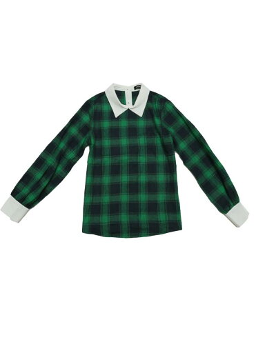 Allegra K チェック トップス シャツ コントラストカラー ボタンバック レディース グリーンブルー S Allegra K チェック トップス シャツ コントラストカラー ボタンバック レディース グリーンブルー S