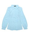 Allegra K ブラウス レディース 長袖 シフオンブラウス 丸襟 可愛い シャツ オフィス カジュアル トップス 着痩せ おしゃれ 通勤 OL ブルー M