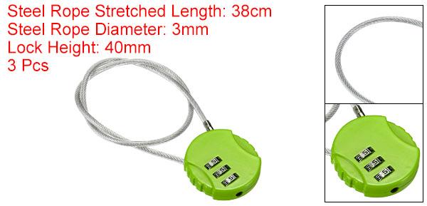 PATIKIL コンビネーションロック 15 インチ 3 個 3 桁屋外防水コード南京錠 ワイヤーロープ付き 荷物ジムロッカーフェンスツールボックスバックパック用 緑