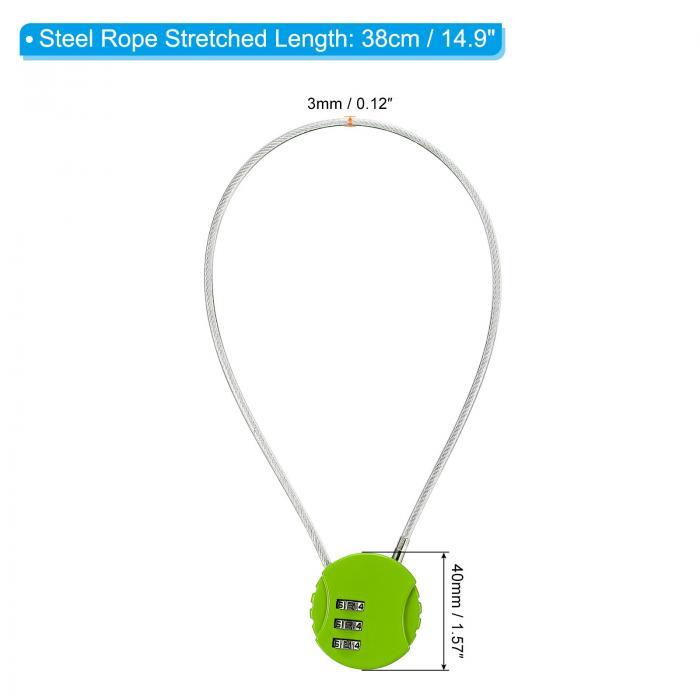 PATIKIL コンビネーションロック 15 インチ 3 個 3 桁屋外防水コード南京錠 ワイヤーロープ付き 荷物ジムロッカーフェンスツールボックスバックパック用 緑