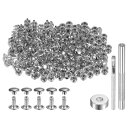 200セットのレザーリベット 7mm x 8mm メタルダブルキャップリベットスナップスタッドファスナーと3個の設置ツール レザークラフトDIY修理装飾用 シルバートーン