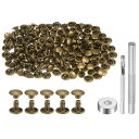 200セットのレザーリベット 8mm x 6mm メタルダブルキャップリベットスナップスタッドファスナーと3個の設置ツール レザークラフトDIY修理装飾用 ブロンズ色