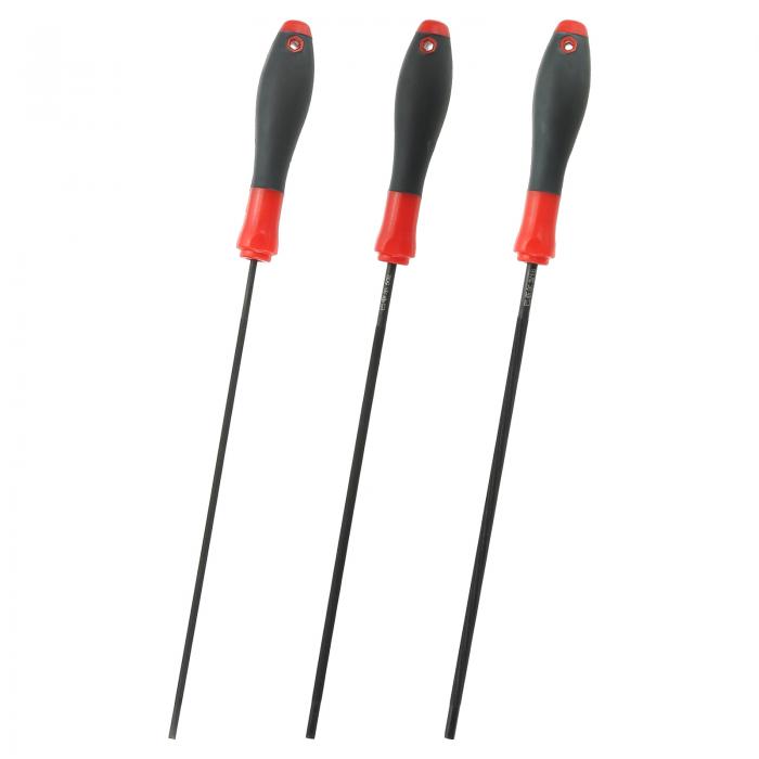 3個 チェーンソーチェーン研削ファイル 3サイズ ラウンドチェーンソー研削ファイル プラスチックハンドル付き 黒スチールチェーンソーファイル チェーンソー用（1/8