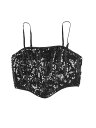 Allegra K キャミソール スパンコールトップ スパゲッティストラップ カーブヘム クロップ キャミトップス レディース ブラック M(4)