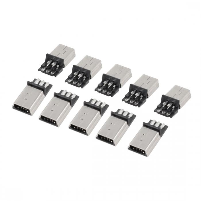 ミニUSB b型のオスコネクタ miniUSB変換コネクタ ホスト機能対応 USBホスト ブラック、ゴールドトーン