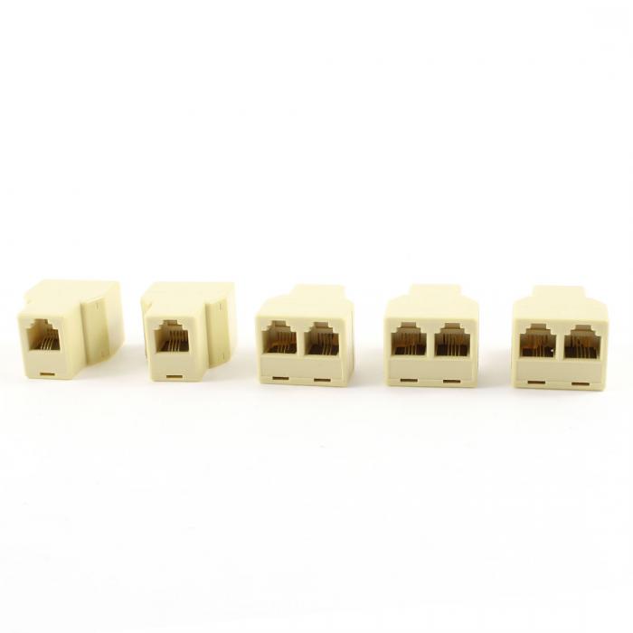 モジュラーコネクタ RJ11 F-2F電話コネクタ 5 Pcs ベージュ プラスチック製 RJ11 メス-2メス 6位 4ピン F-2F 3 ポート