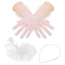 PATIKIL ファシネーターハットクリップセット ヘアクリップとショートフローラルレースグローブティーパーティーフェイスベールハットヴィンテージヘッドウェアウ...