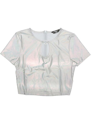 Allegra K Tシャツ カットソー メタリック クロップ トップス キーホール 半袖 パーティー シャイニー セクシー レディース シルバー XL Allegra K Tシャツ カットソー メタリック クロップ トップス キーホール 半袖 パーティー シャイニー セクシー レディース シルバー XL