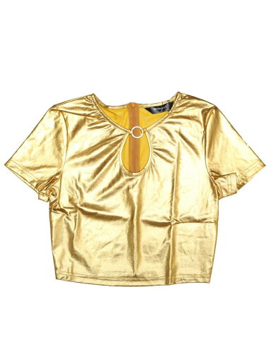 Allegra K Tシャツ カットソー メタリック クロップ トップス キーホール 半袖 パーティー シャイニー セクシー レディース ゴールド XL Allegra K Tシャツ カットソー メタリック クロップ トップス キーホール 半袖 パーティー シャイニー セクシー レディース ゴールド XL