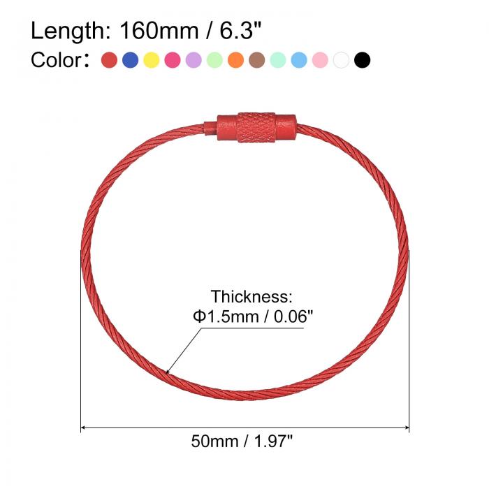 ケーブルキーリング ツイストループ ランヤード キーチェーン 荷物タグ用 160 mmワイヤーキーチェーン 13色セット 13個 3