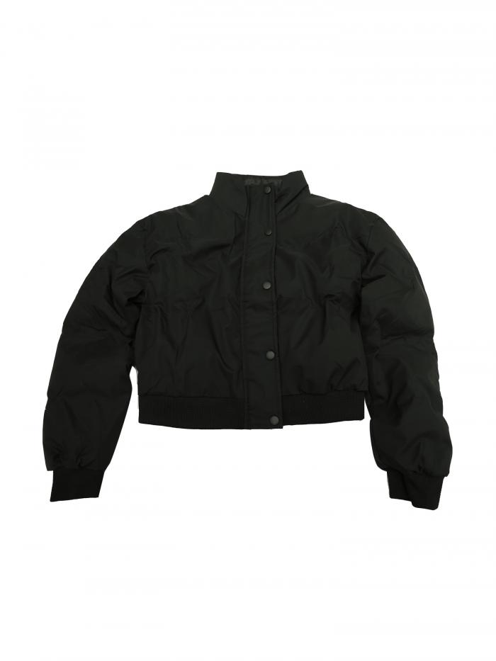 Allegra K レディース 冬用ボンバージャケット アウター バギー パッド入り クロップドコート ブラック M